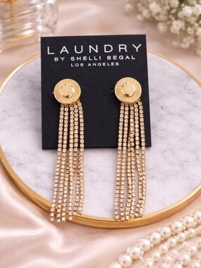 Laundry By Shelli Segal Gold Rhinestone Tassel Drop Earrings